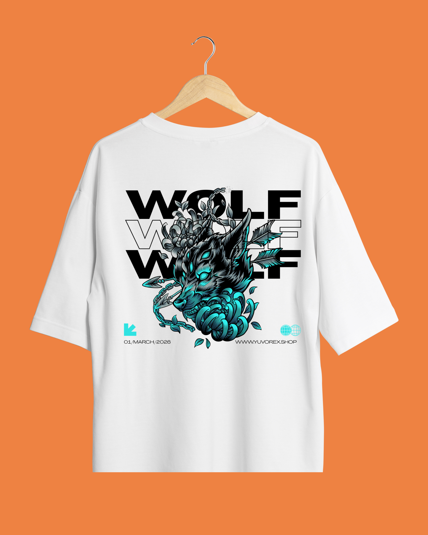 YUVOREX™ Lunar Wolf Graphic – Ultra-Premium 250 GSM Oversized White T-Shirt 🔰